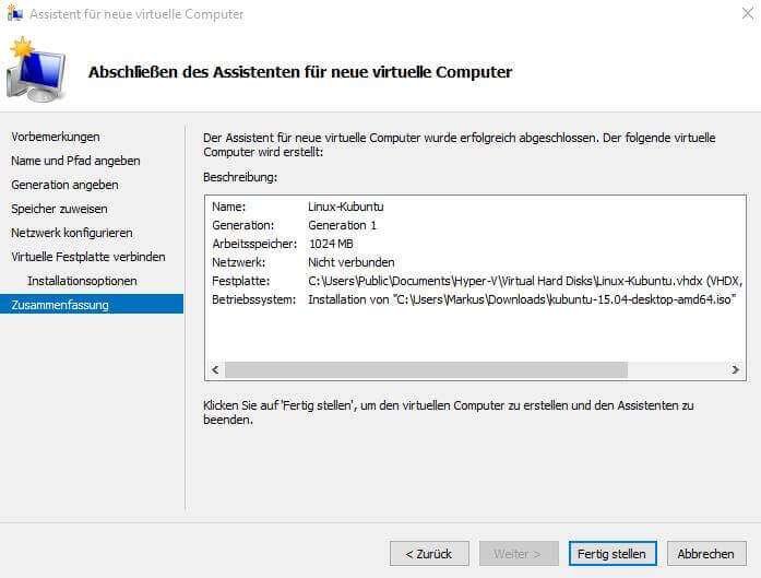 In Hyper-V eine virtuelle Maschine erstellen 21 Windows 10: Hyper-V: Virtuellen Computer anlegen