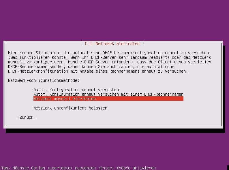 Installation des Linux Ubuntu Server, als Rootserver - Teil 1 der Artikelserie 14 Rootserver: Ubuntu Server Installation: Netzwerk manuell einrichten