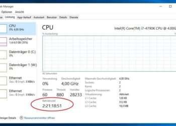 Wie lange läuft mein Windows PC schon - Task Manager -> Betriebszeit