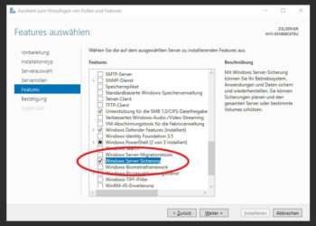 Installation der Windows Server Sicherung im Server 2016