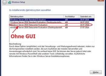 Installation Server 2016 ohne GUI - Core