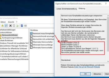 Im Windows 10 Client ohne Domäne komplexe Passwörter erzwingen: Das Komplexitätskriterium