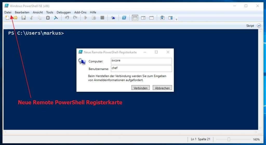 Den kostenlosen Windows Hyper-V Core Server 2016 über Windows 10 und RSAT verwalten. 13 PowerShell RemoteSession auf den Windows Hyper-V Core Server erstellen