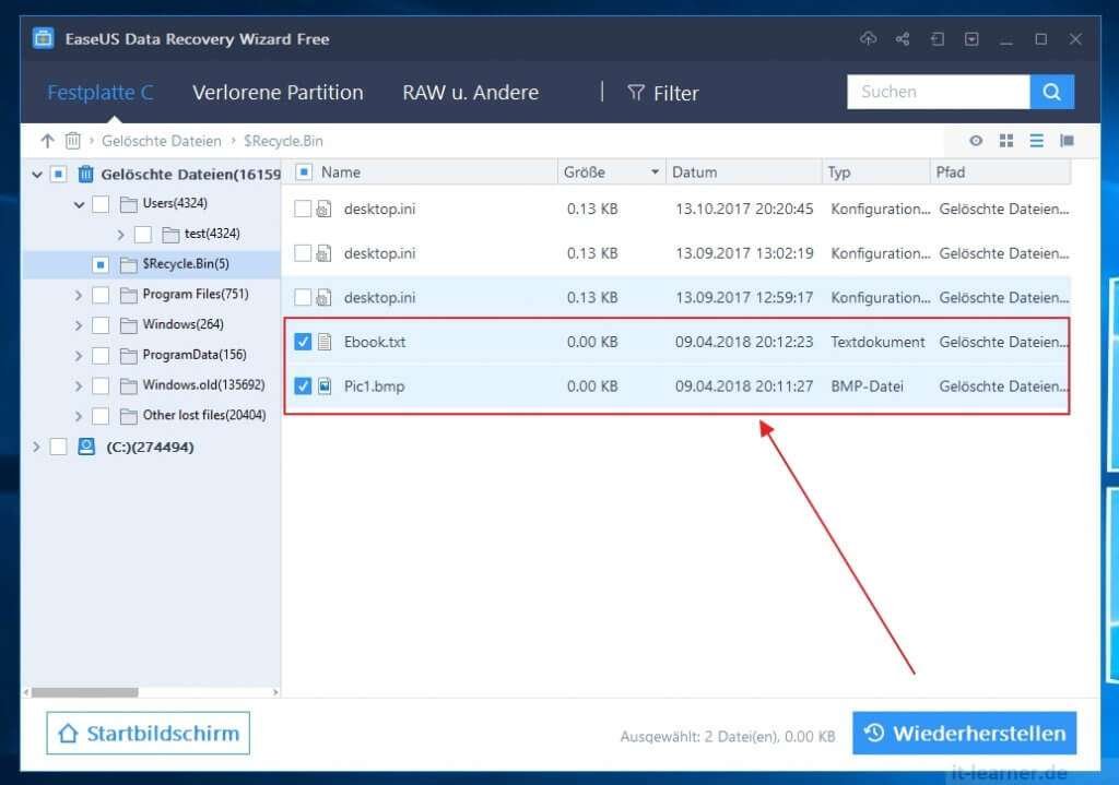 Soll lassen sich Daten mit EaseUS Data Recovery Wizard Free wiederherstellen 7 EaseUS Data Recovery Wizard - Gelöschte Dateien wiederherstellen