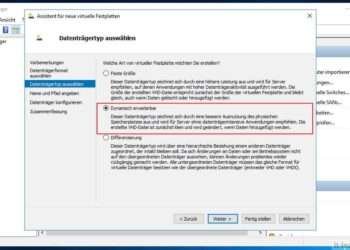 Mit dem Hyper-V Manager eine neue virtuelle Festplatte anlegen: Auswahl Festplatteneigenschaften