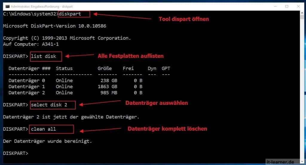Mit diskpart Partition erstellen – so wird es gemacht! 19 Eine Festplatte unter Windows komplett ordentlich löschen - Festplatte mit Diskpart überschreiben