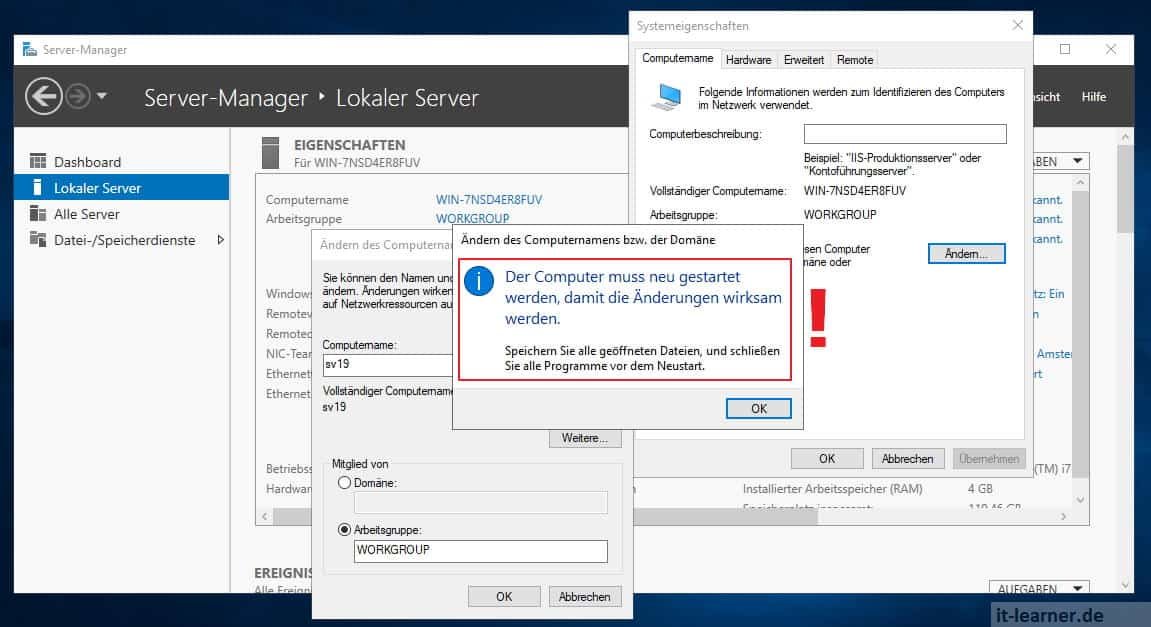 NFS Windows Server einrichten – Anleitung für Windows Server 2025 9 Computername vom Windows Server ändern