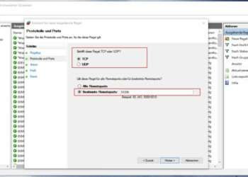 Windows Firewall mit erweiterter Sicherheit - Auswahl des Protokolls und des Ports