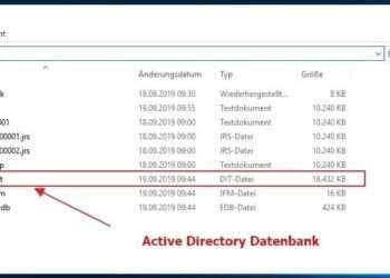 Der Pfad zur Active Directory Datenbank auf einem Windows Server