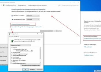 Ändern der Bildschirmzeit oder des Energiesparplans unter Windows 10 - Erweiterte Energieoptionen