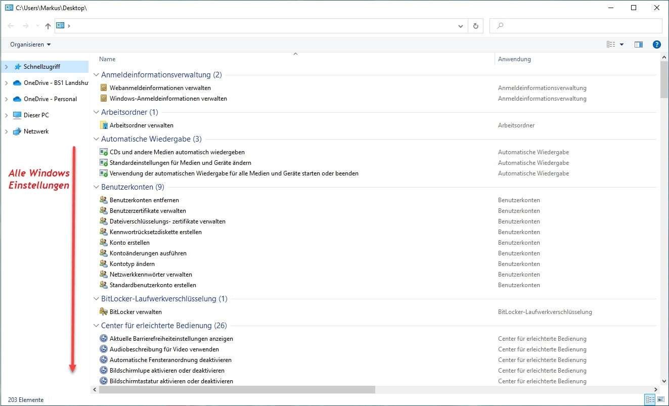 Alle Windows Einstellungen auf einem Blick 