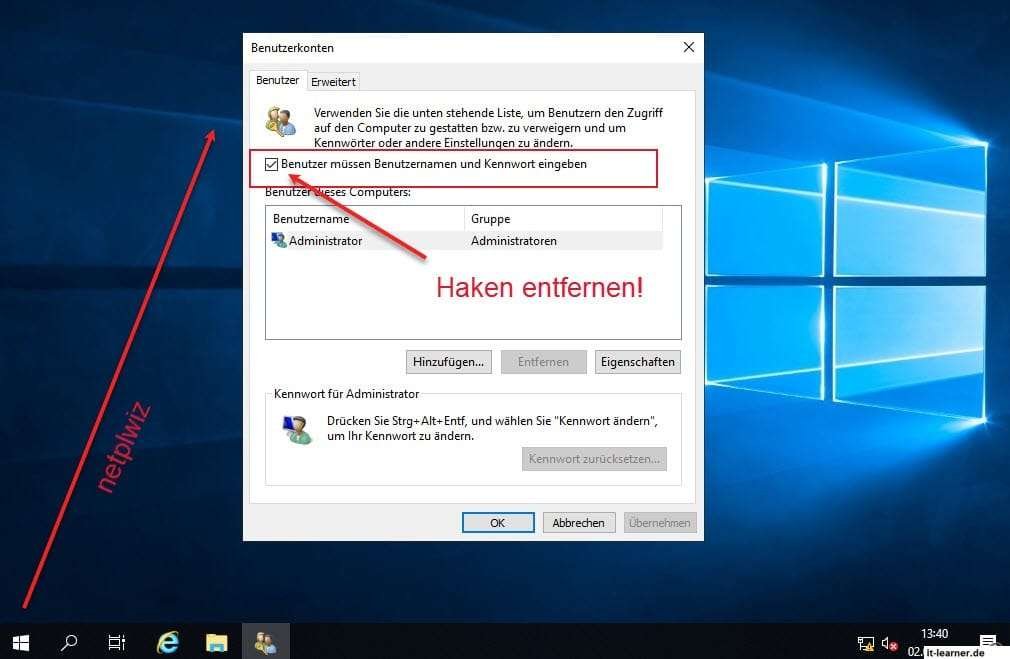 Wie kann man am Windows-Betriebssystem ein automatisches Einloggen einrichten? 13 Automatische Benutzer Login Im Windows Betriebssystem Aktivieren I
