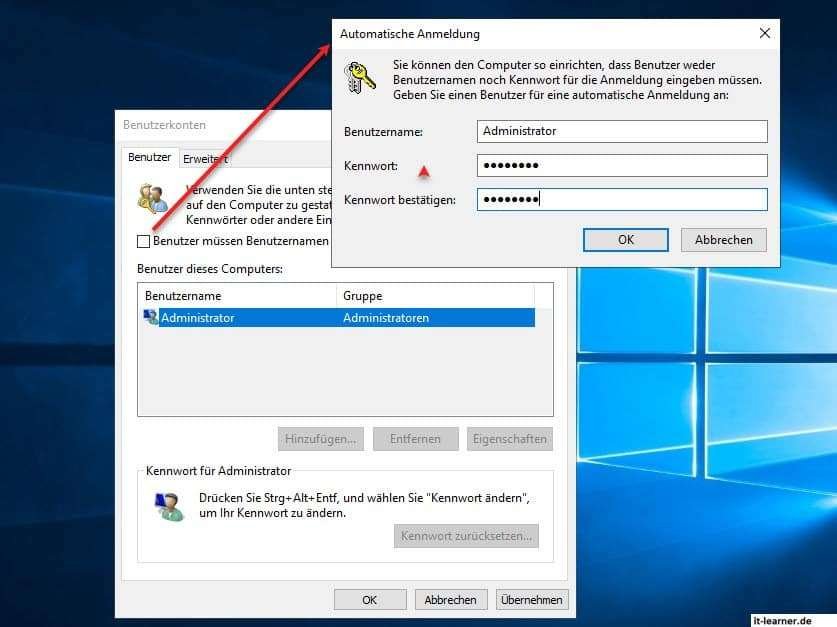 Wie kann man am Windows-Betriebssystem ein automatisches Einloggen einrichten? 14 Automatisches Einloggen mit einem Benutzeraccount unter Windows aktivieren