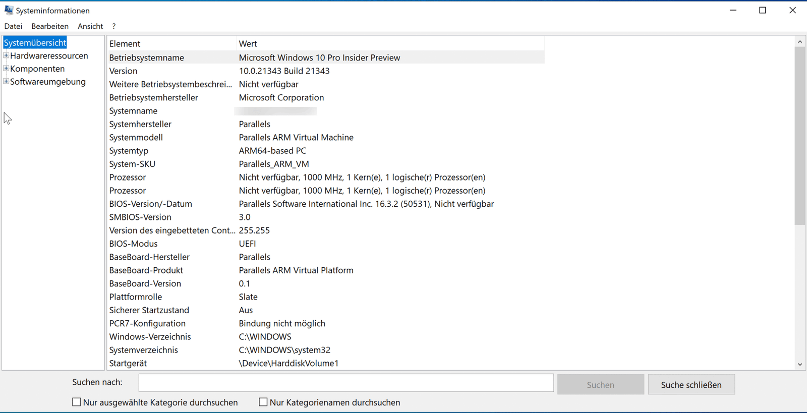 Informationen zum installierten Windows System auslesen