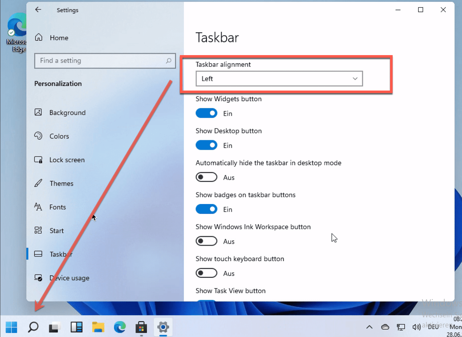 Wie kann man im Windows 11 die Taskleiste anpassen? 3 Unter Windows 11 die Taskbar und Startmenü links anordnen