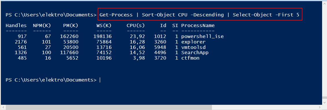 Mit der PowerShell laufende Prozesse anzeigen 1 Top CPU Verbrauch Prozesse PowerShell auslesen