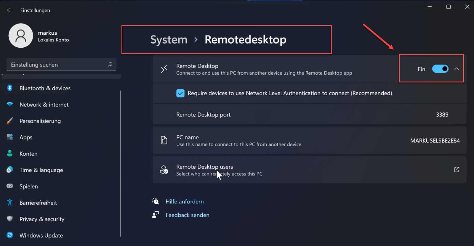 Nach der Installation von Windows 20H2 wertvolle Tipps erhalten! 5 Auf Windows 11 über eine Remotedesktop-Verbindung zugreifen