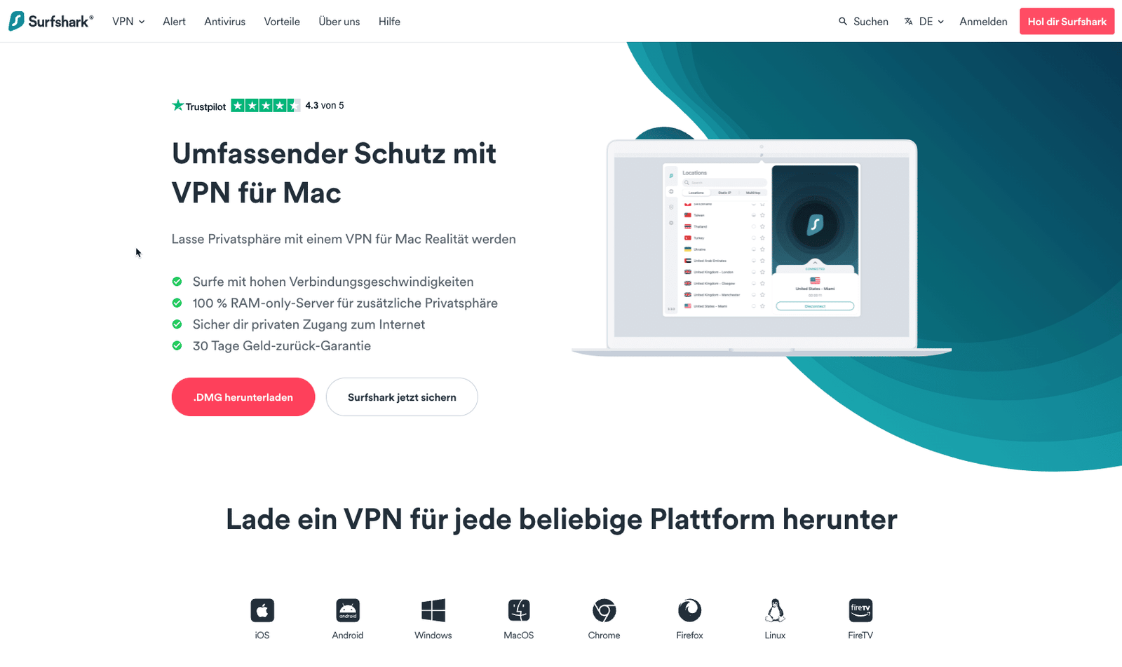 Mehr Schutz deiner Daten durch VPN 2 Mehr Sicherheit durch den VPN-Dienst von Surfshark
