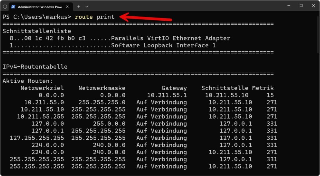 Wie kann man unter Windows die Routingtabelle auslesen 13 Routingtabelle auslesen