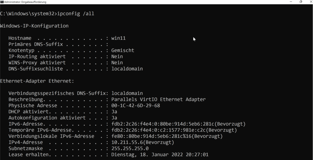 Ändern der DNS-Adresse mit der Windows Eingabeaufforderung
