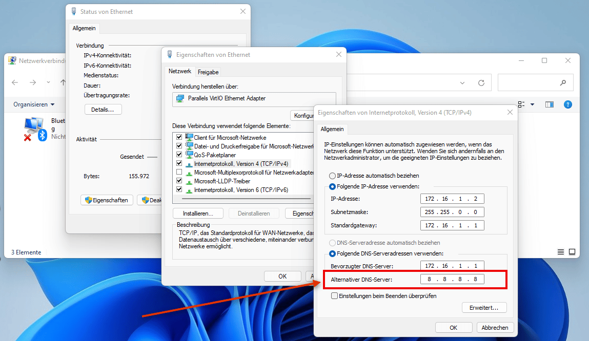 Einen alternativen DNS-Server unter Windows angeben