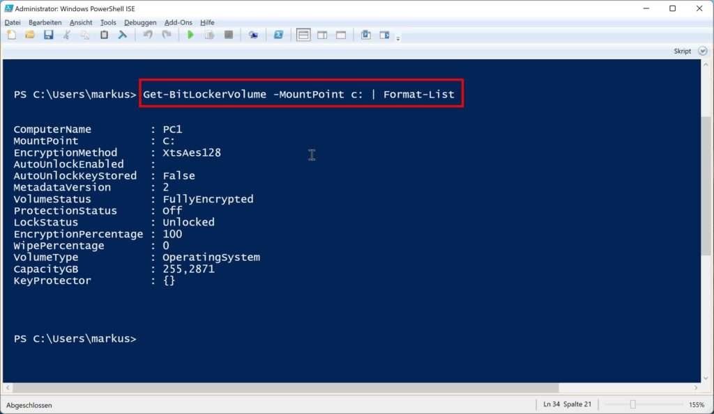 BitLocker verschlüsselte Festplatte in MacOS öffnen 21 BitLocker Status mit der PowerShell abfragen