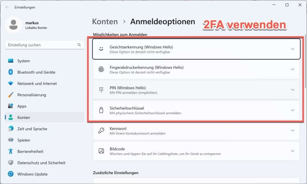 In Windows 11 Passwort ändern 17 Windows 11 2FA einrichten