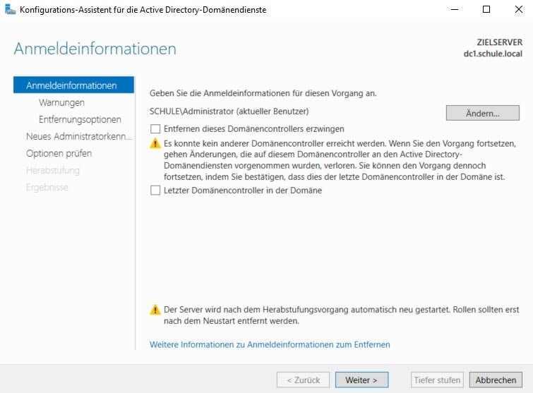 Wie kann man einen Domain Controller herabstufen 16 Domain Controller herabstufen