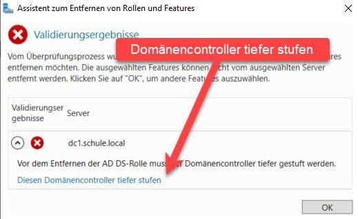 Wie kann man einen Domain Controller herabstufen 14 DC tiefer stufen