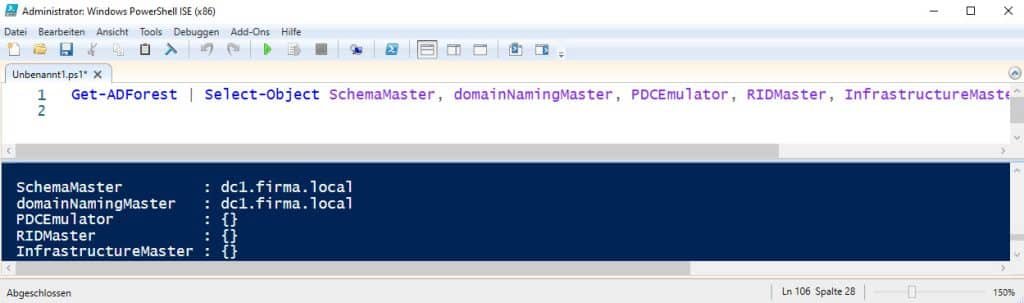 Windows Server FSMO Rollen anzeigen 13 FSMO Rollen Anzeigen Get-ADForest