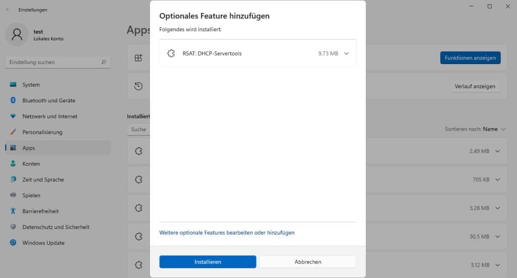 Wie man die RSAT Tools unter Windows 11 installiert 14 RSAT Optionales Feature hinzufügen