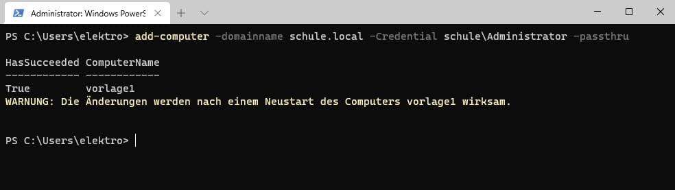 Computer per PowerShell zur Domäne hinzufügen 5 Add-Computer mit der PowerShell - Neustart