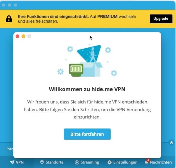 Geoblocking umgehen – so funktioniert's 12 Hide me VPN Anmeldebildschirm