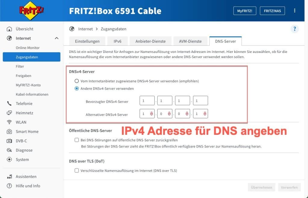 Fritz box DNS Server einstellen - so geht es! 15 IPv4 Adresse fuer DNS angeben