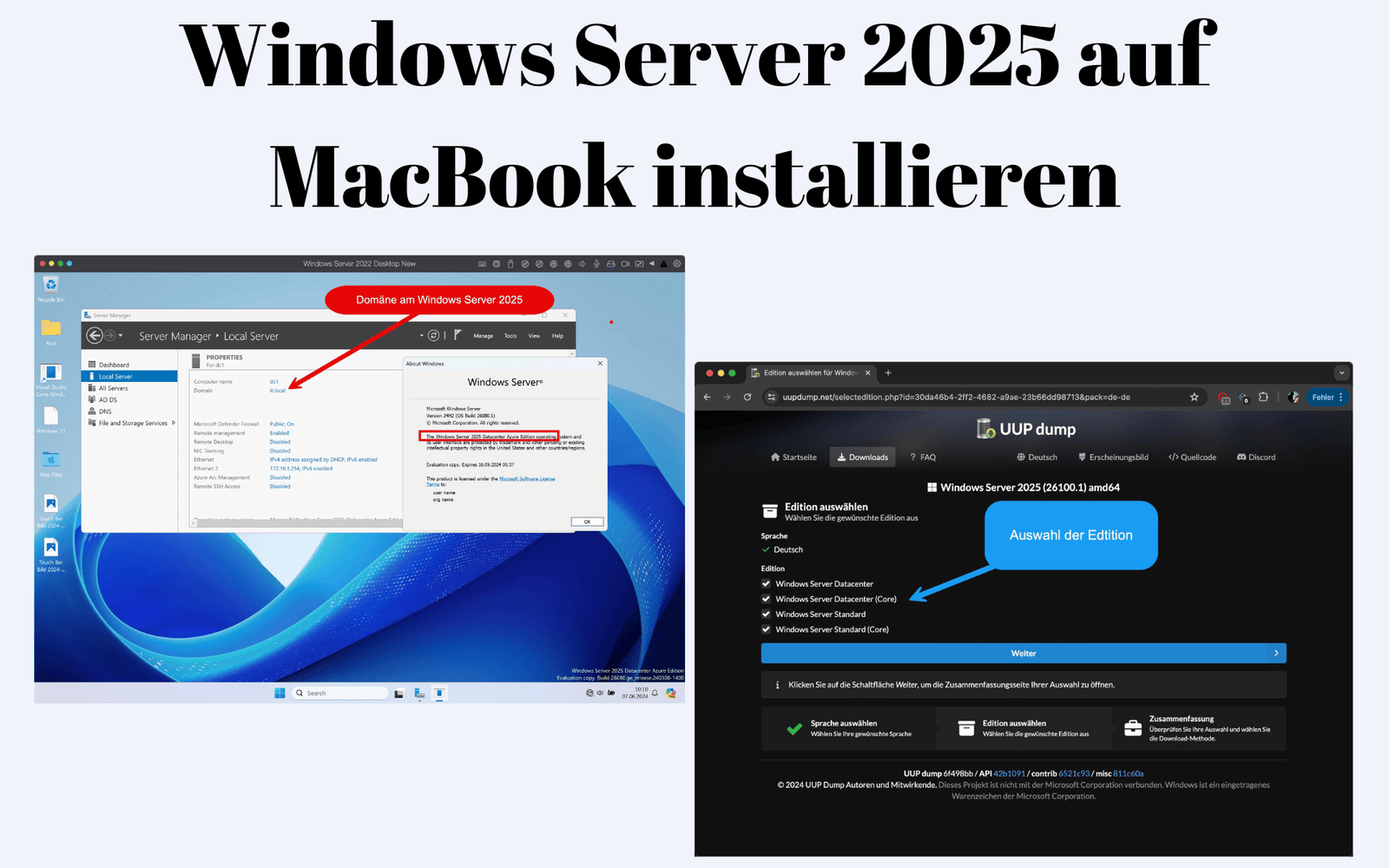 Wie kann ich mir ein MacBook mieten 9 Windows Server 2025 auf MacBook installieren