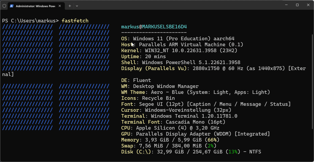 Mit fastfetch Informationen auslesen 13 Daten mit fastfetch unter Windows ausslesen
