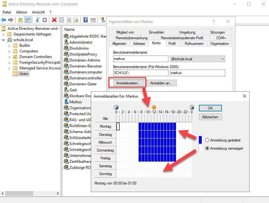 Anmeldezeit eines Benutzers in Active Directory anpassen 14 Anmeldezeit eines Benutzers in Windows Active Directory anpassen