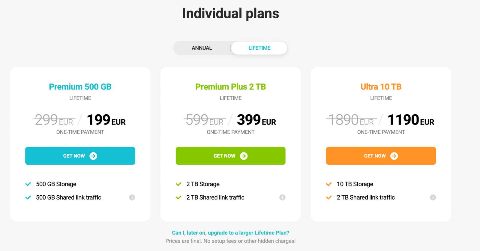 Verschiedene Cloud-Speicher und pCloud Lifetime 15 pCloud Lifetime - Preise im Überblick