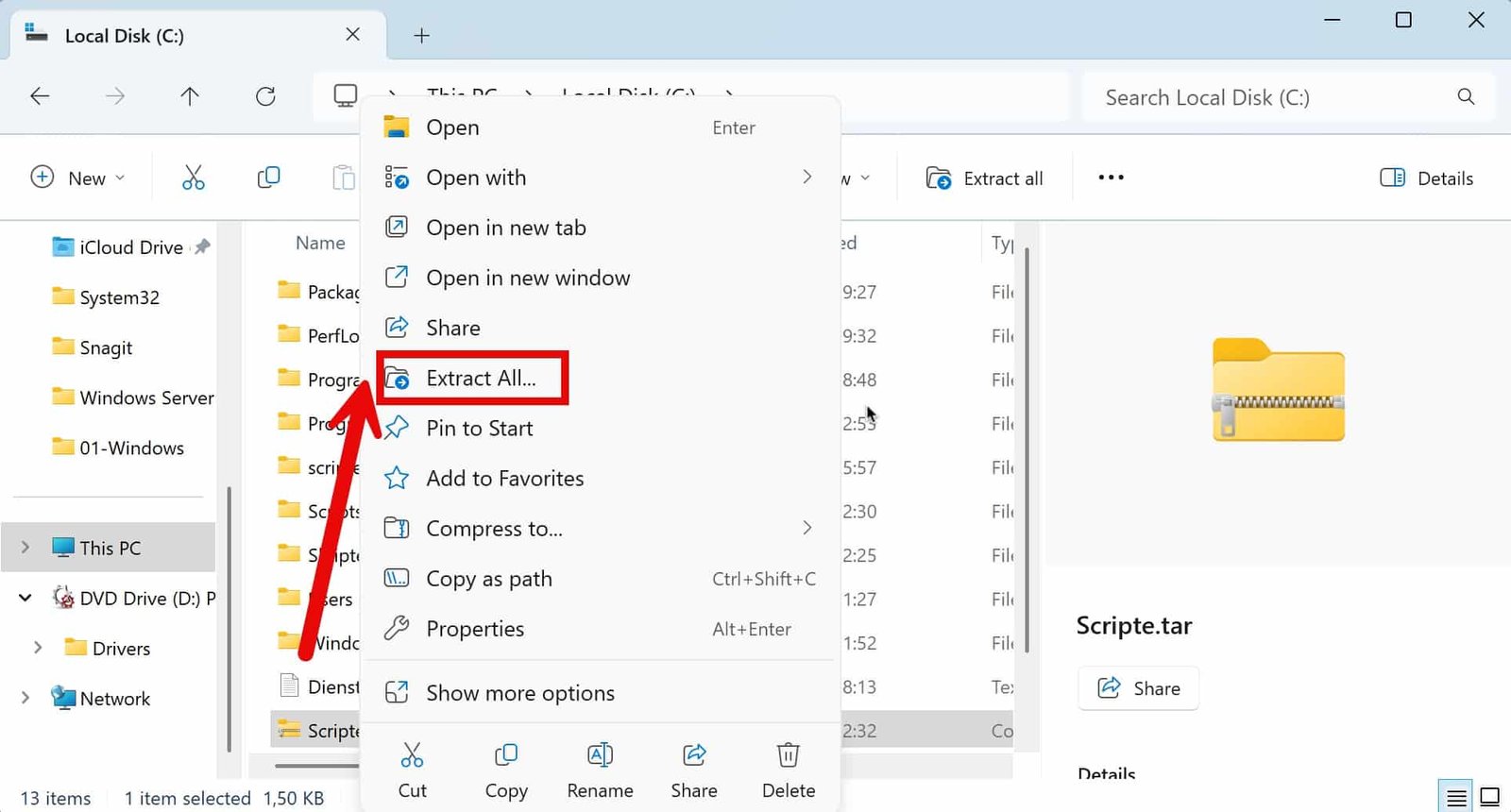 Komprimierung von Dateien am Windows Server 2025 15 Entpacken von Dateien am Windows Server 2025 - Details