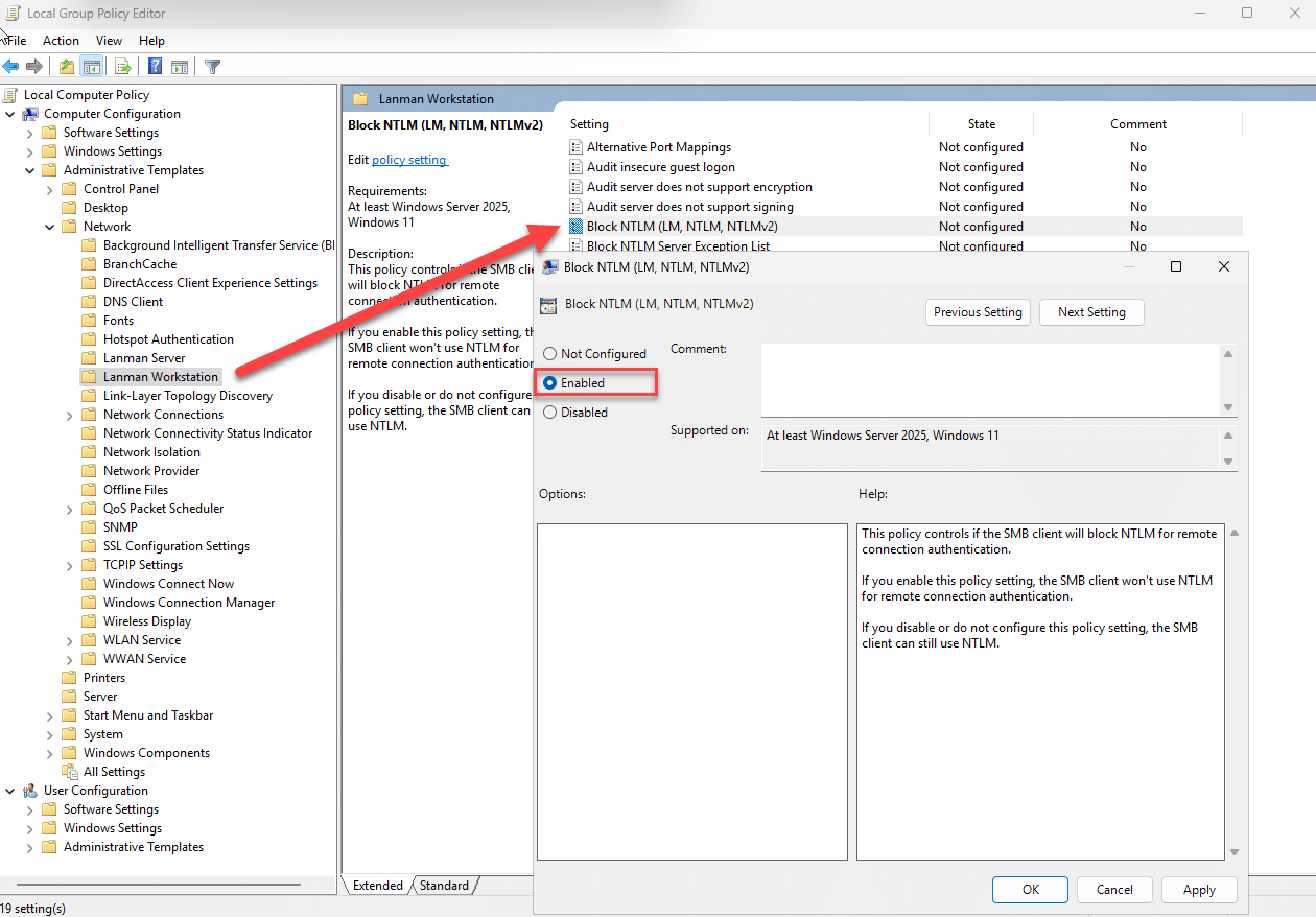 NTLM Authentifizierung am Windows Server 2025 blockieren 13 NTLM Authentizierung über die Gruppenrichtlinien blockieren