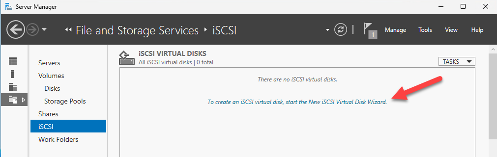 Einrichtung eines iSCSI Server unter Windows Server 2025 13 Erstellung einer virutellen Disk für ISCSI