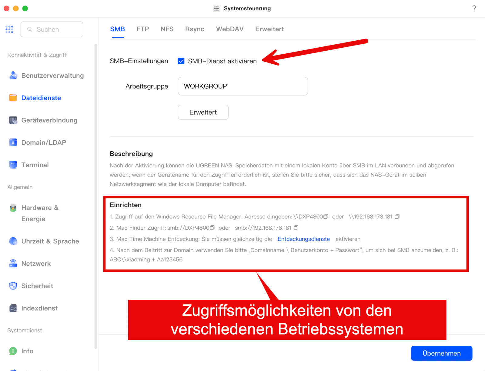 Effiziente Datenspeicherung mit der UGreen NAS DXP4800Plus 30 Ugreen NAS - SMB-Dienste aktivieren