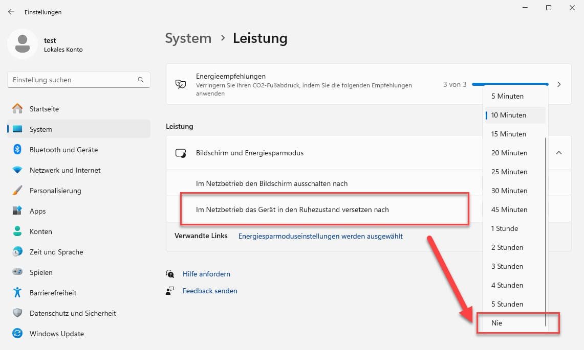 Windows 11 Ruhezustand deaktivieren: Drei Methoden im Detail 14 Windows 11 Ruhezustand deaktivieren mit der GUI NIE