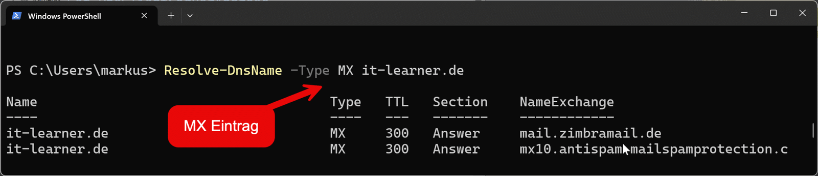 Was ist ein DNS Eintrag und welche wichtigen gibt es? 15 DNS Eintrag - MX Record anzeigen lassen