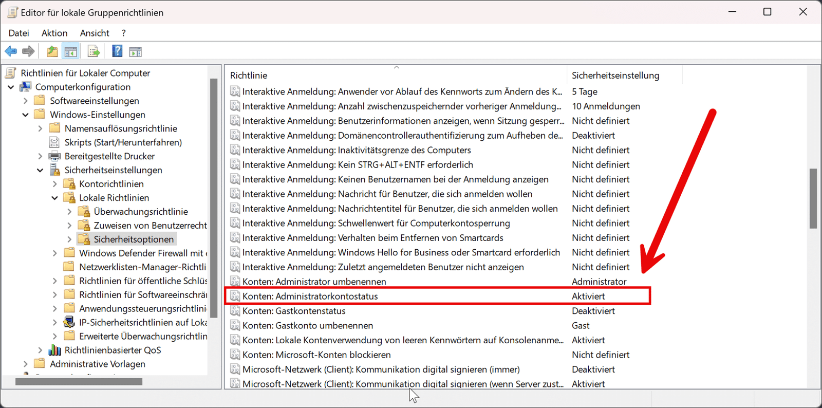 Windows 11 Administrator aktivieren – Optionen und Sicherheitsaspekte für IT-Administratoren 14 Windows 11 Administrator aktivieren per Gruppenrichtlinien