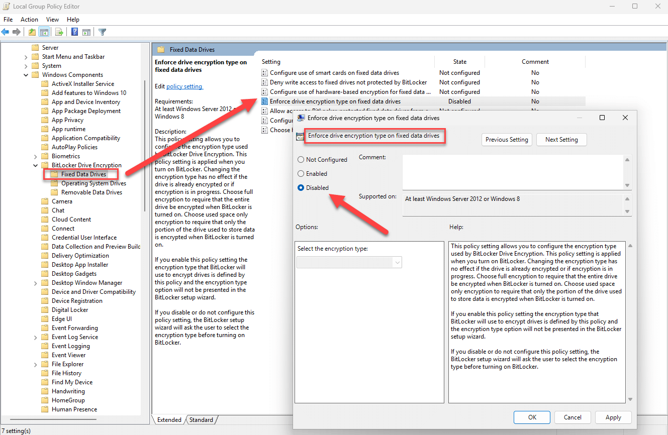 So kannst du BitLocker in Windows 11 deaktivieren: 16 Enforce drive encryption type on fixed data drives