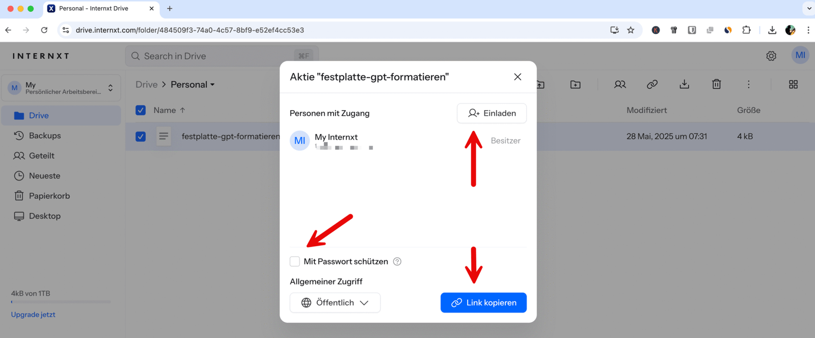 Google Drive Alternative – Einmal zahlen, lebenslang sicher: Internxt 17 Die Google Drive Alternative – Internxt Link Sharing