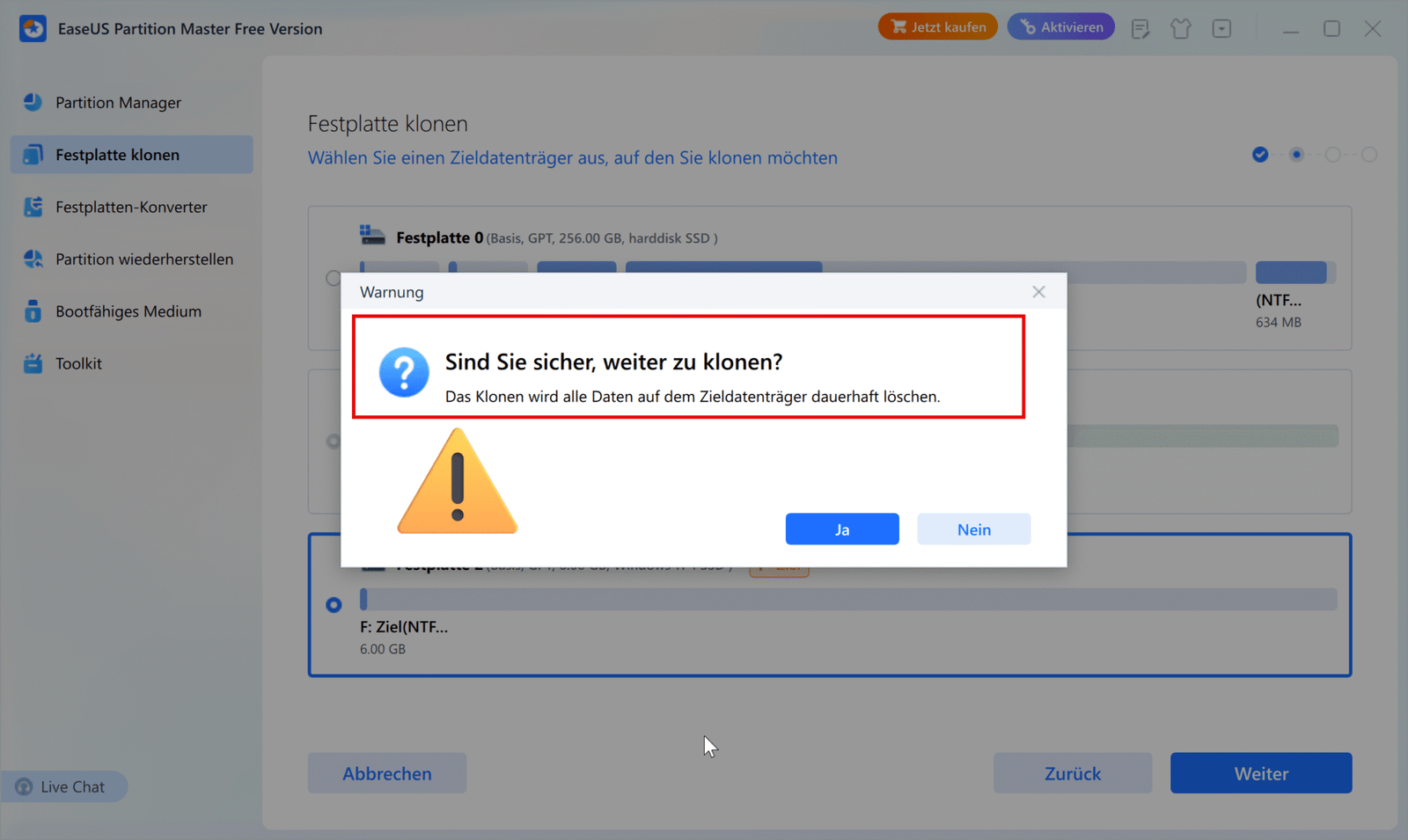 Daten sicher umziehen: So kannst du eine Festplatte kostenlos klonen 15 EaseUS Partition Manager Festplatte Klonen Beachte scaled