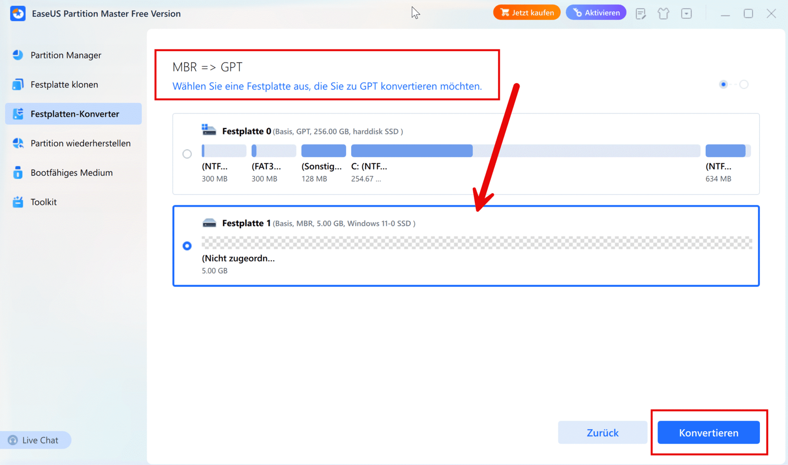 MBR zu GPT konvertieren ohne Datenverlust – So funktioniert’s unter Windows 13 MBR zu GPT konvertieren ohne Datenverlust - mit EaseUS Partition Manager