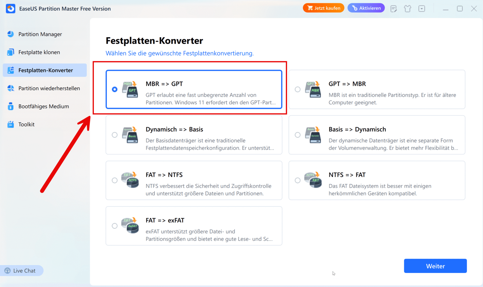 MBR zu GPT konvertieren ohne Datenverlust – So funktioniert’s unter Windows 12 MBR zu GPT konvertieren ohne Datenverlust - mit EaseUS Partition Manager
